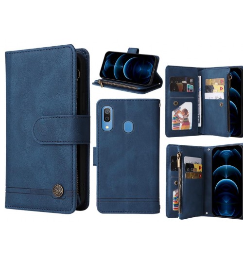 Samsung Galaxy A30 Case 9 Card Slots Wallet Denim Leather Case - Blue