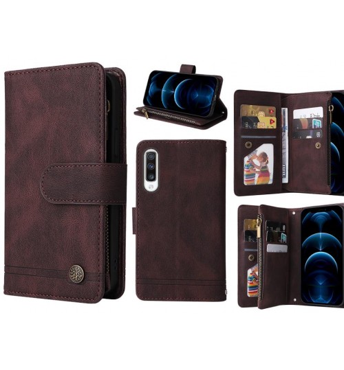 Samsung Galaxy A70 Case 9 Card Slots Wallet Denim Leather Case - Brown
