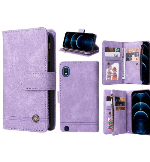 Samsung Galaxy A10 Case 9 Card Slots Wallet Denim Leather Case - Purple