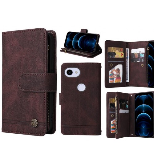 Google Pixel 3a Case 9 Card Slots Wallet Denim Leather Case - Brown