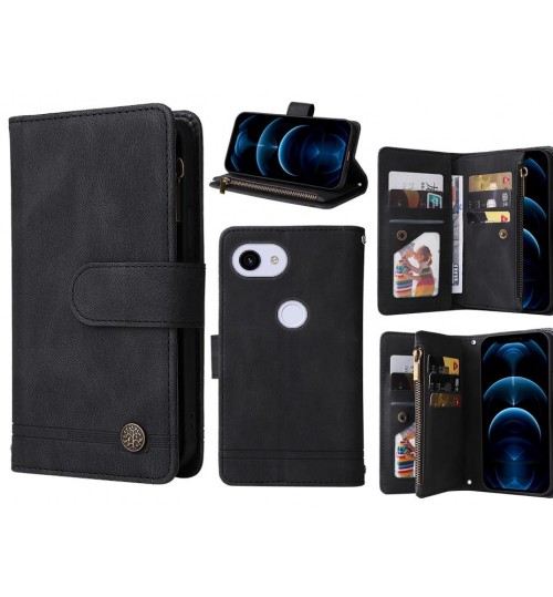 Google Pixel 3a Case 9 Card Slots Wallet Denim Leather Case - Black