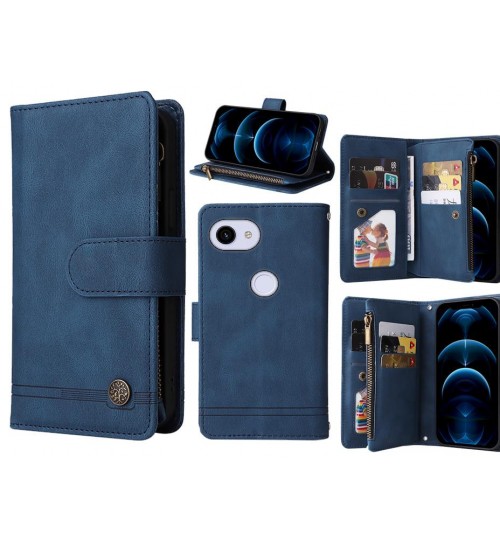 Google Pixel 3a Case 9 Card Slots Wallet Denim Leather Case - Blue