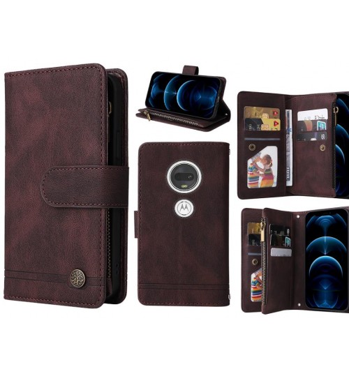 Moto G7 Case 9 Card Slots Wallet Denim Leather Case - Brown