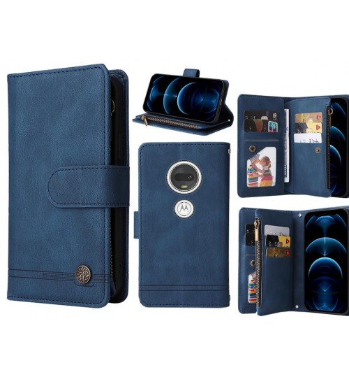Moto G7 Case 9 Card Slots Wallet Denim Leather Case - Blue