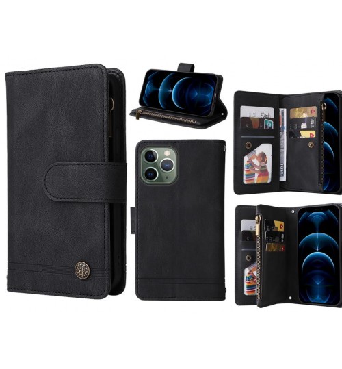 Iphone 11 Pro Case 9 Card Slots Wallet Denim Leather Case - Black