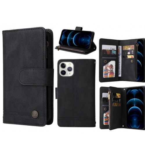 Iphone 11 Pro Max Case 9 Card Slots Wallet Denim Leather Case - Black