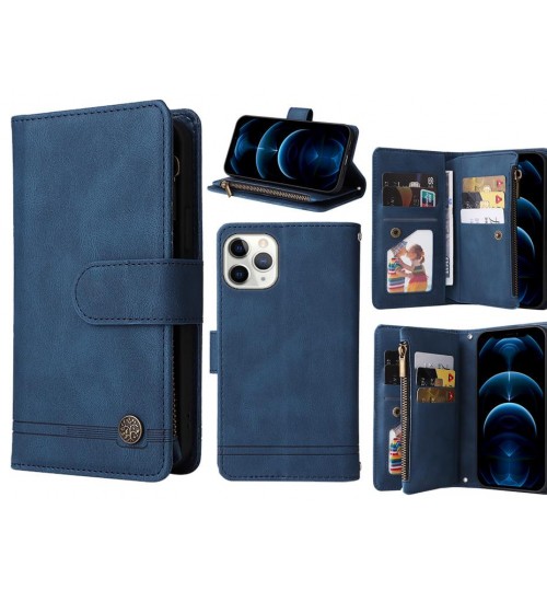 Iphone 11 Pro Max Case 9 Card Slots Wallet Denim Leather Case - Blue
