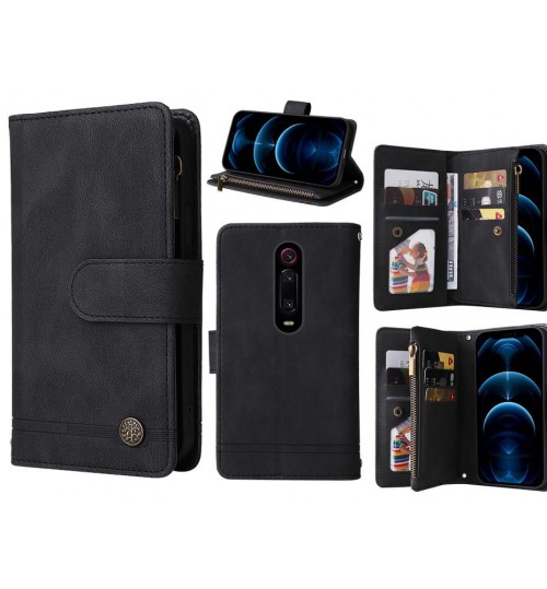 Xiaomi Redmi K20 Case 9 Card Slots Wallet Denim Leather Case - Black