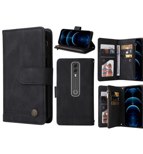 Vodafone V10 Case 9 Card Slots Wallet Denim Leather Case - Black