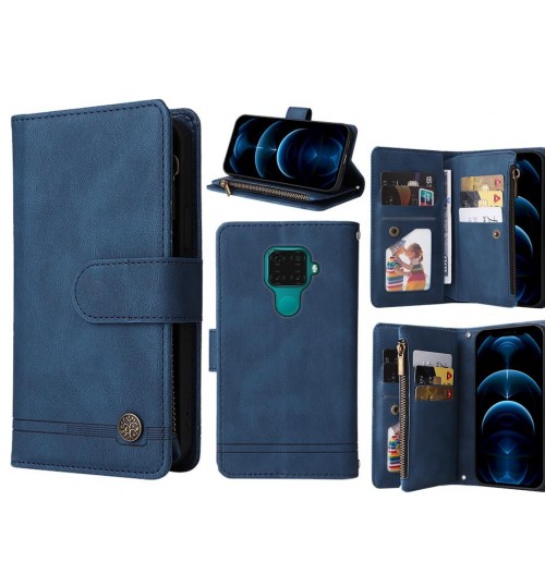 Huawei Nova 5i Pro Case 9 Card Slots Wallet Denim Leather Case - Blue