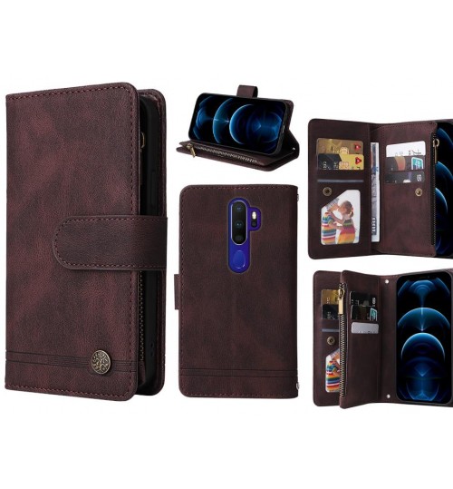 Oppo A9 2020 Case 9 Card Slots Wallet Denim Leather Case - Brown