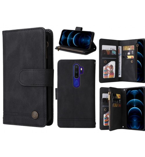 Oppo A9 2020 Case 9 Card Slots Wallet Denim Leather Case - Black