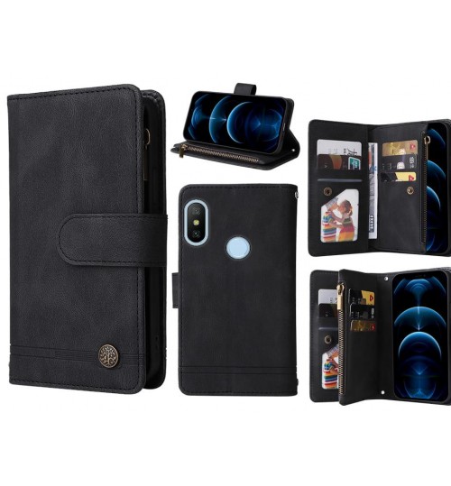 Xiaomi Mi A2 Lite Case 9 Card Slots Wallet Denim Leather Case - Black