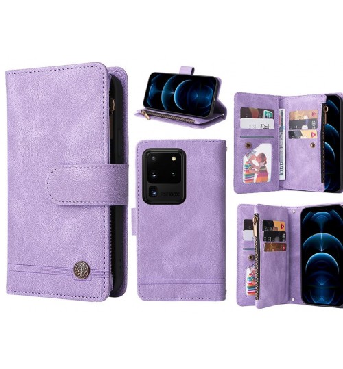 Galaxy S20 Ultra Case 9 Card Slots Wallet Denim Leather Case - Purple