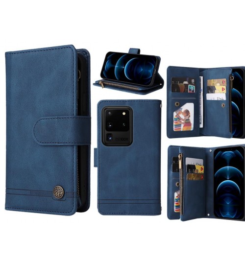 Galaxy S20 Ultra Case 9 Card Slots Wallet Denim Leather Case - Blue