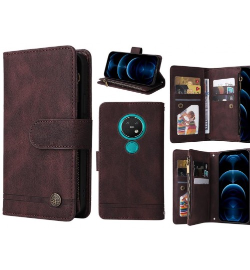 Nokia 7.2 Case 9 Card Slots Wallet Denim Leather Case - Brown