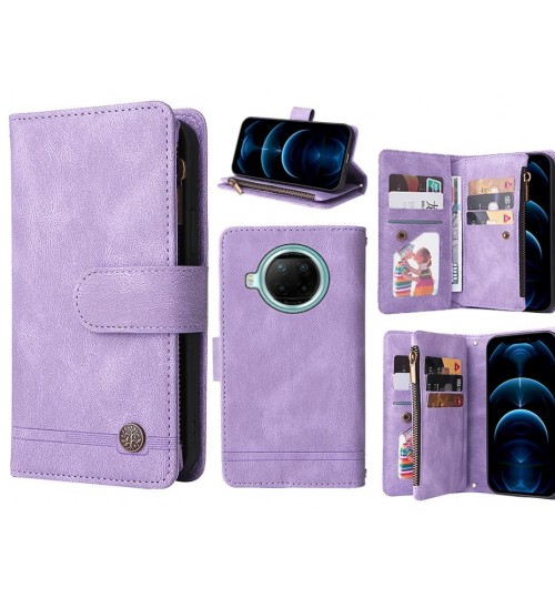 Xiaomi Redmi Note 9 Pro Case 9 Card Slots Wallet Denim Leather Case - Purple