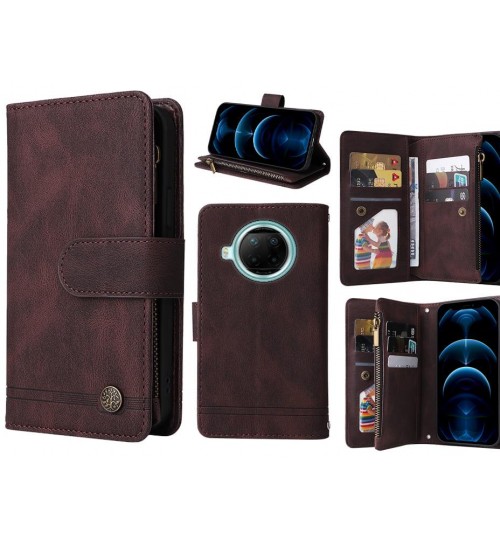 Xiaomi Redmi Note 9 Pro Case 9 Card Slots Wallet Denim Leather Case - Brown
