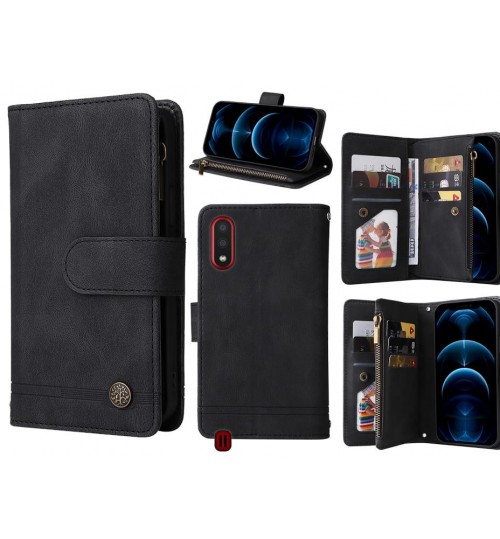 Samsung Galaxy A01 Case 9 Card Slots Wallet Denim Leather Case - Black