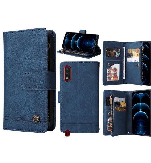 Samsung Galaxy A01 Case 9 Card Slots Wallet Denim Leather Case - Blue