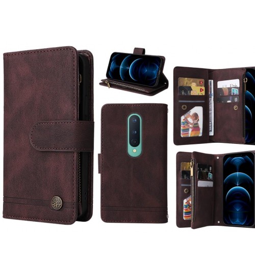 Oneplus 8 Case 9 Card Slots Wallet Denim Leather Case - Brown