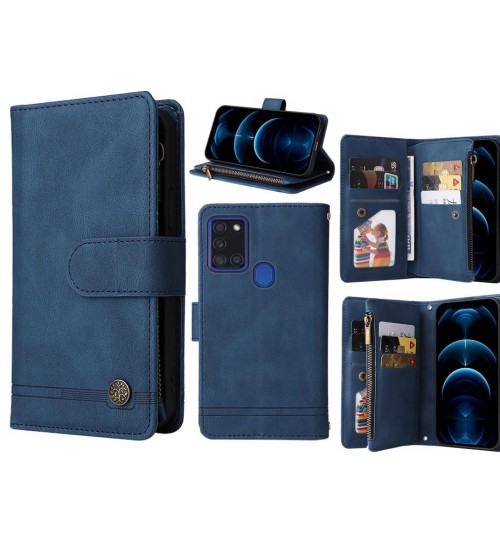 Samsung Galaxy A21s Case 9 Card Slots Wallet Denim Leather Case - Blue