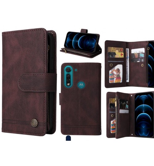 Moto G8 Power Lite Case 9 Card Slots Wallet Denim Leather Case - Brown