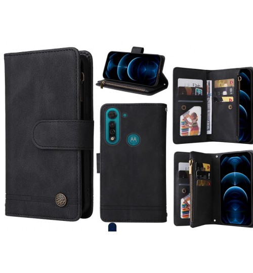Moto G8 Power Lite Case 9 Card Slots Wallet Denim Leather Case - Black