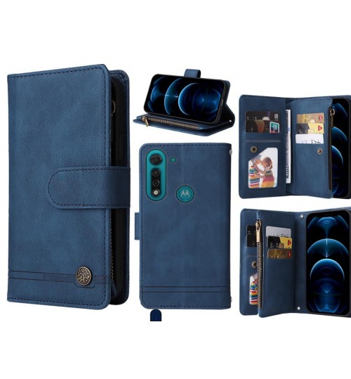 Moto G8 Power Lite Case 9 Card Slots Wallet Denim Leather Case - Blue