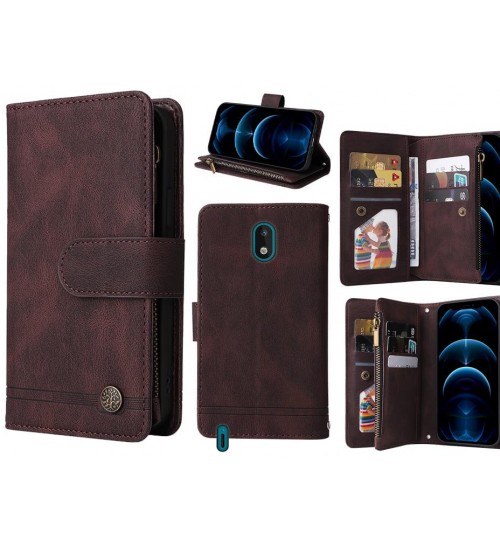 Nokia 1.3 Case 9 Card Slots Wallet Denim Leather Case - Brown