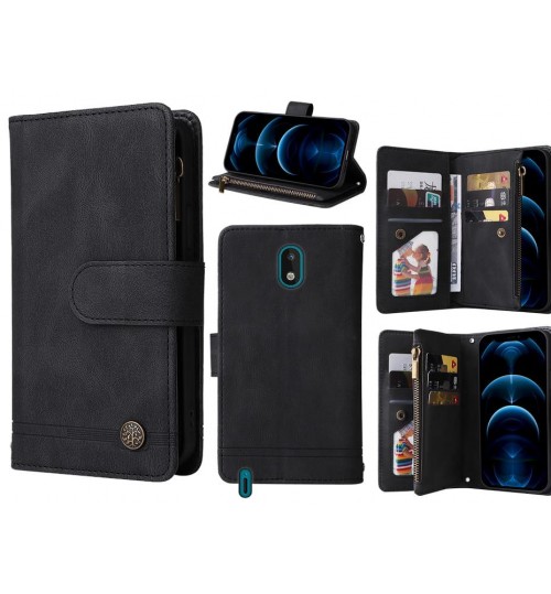 Nokia 1.3 Case 9 Card Slots Wallet Denim Leather Case - Black