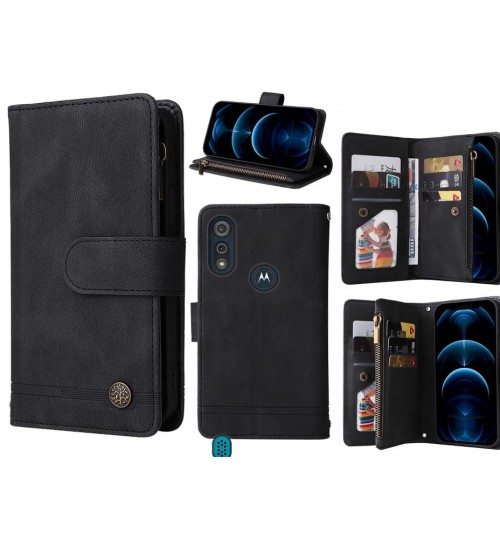 Moto E6s Case 9 Card Slots Wallet Denim Leather Case - Black
