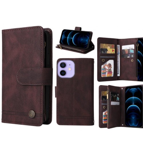 Iphone 12 Mini Case 9 Card Slots Wallet Denim Leather Case - Brown