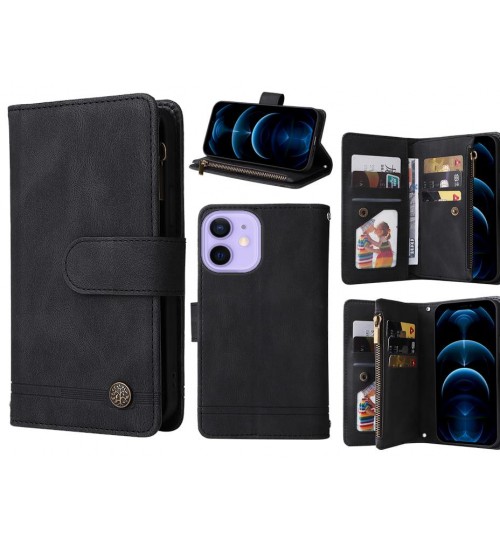 Iphone 12 Mini Case 9 Card Slots Wallet Denim Leather Case - Black