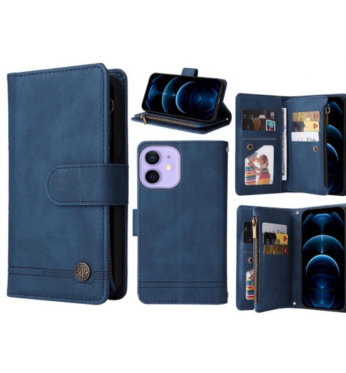 Iphone 12 Mini Case 9 Card Slots Wallet Denim Leather Case - Blue