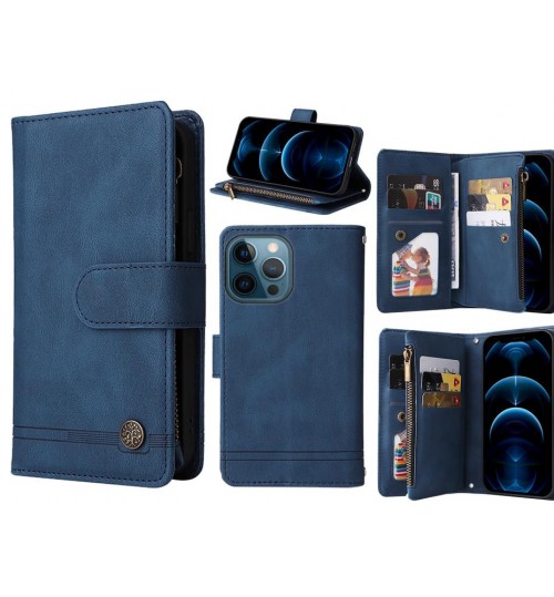 Iphone 12 Pro Case 9 Card Slots Wallet Denim Leather Case - Blue