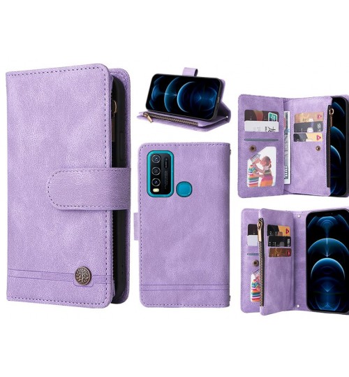 Vivo Y30 Case 9 Card Slots Wallet Denim Leather Case - Purple