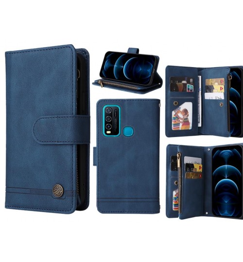 Vivo Y30 Case 9 Card Slots Wallet Denim Leather Case