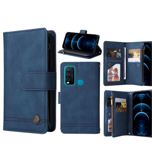 Vivo Y30 Case 9 Card Slots Wallet Denim Leather Case - Blue