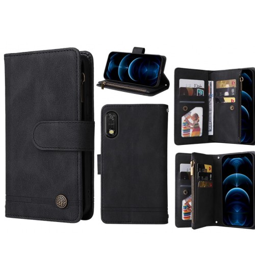 Vodafone N11 Case 9 Card Slots Wallet Denim Leather Case - Black