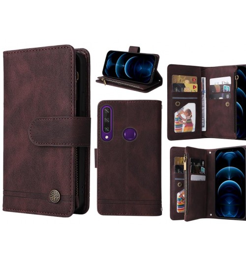 Huawei Y6p Case 9 Card Slots Wallet Denim Leather Case - Brown