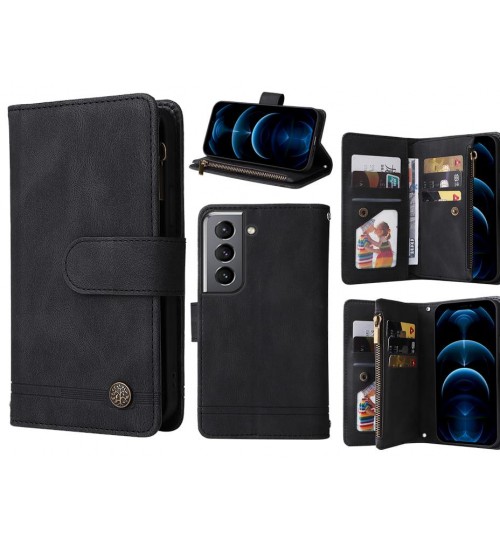 Galaxy S21 Case 9 Card Slots Wallet Denim Leather Case - Black