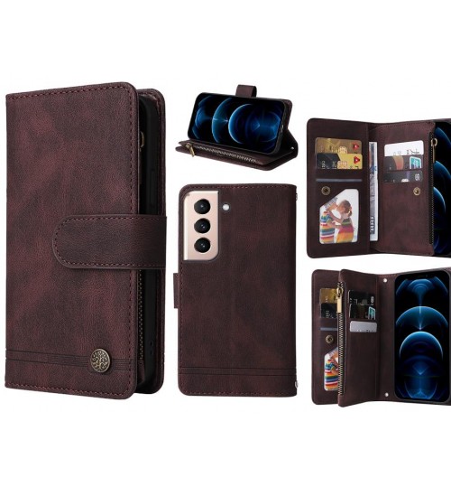 Galaxy S21 Plus Case 9 Card Slots Wallet Denim Leather Case - Brown
