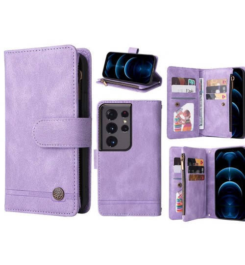 Galaxy S21 Ultra Case 9 Card Slots Wallet Denim Leather Case - Purple