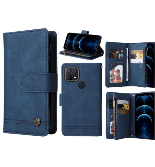 Oppo A15 Case 9 Card Slots Wallet Denim Leather Case - Blue