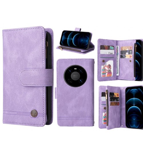 Huawei Mate 40 Case 9 Card Slots Wallet Denim Leather Case - Purple