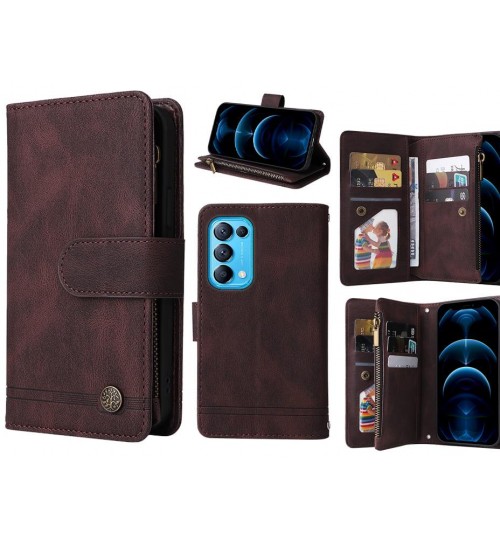 Oppo Find X3 Lite Case 9 Card Slots Wallet Denim Leather Case - Brown