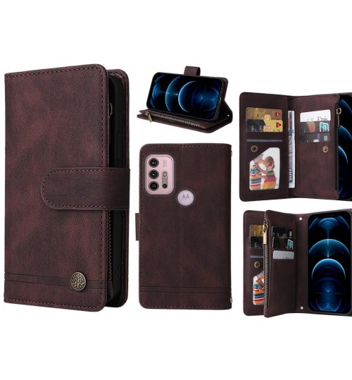 Moto G30 Case 9 Card Slots Wallet Denim Leather Case - Brown