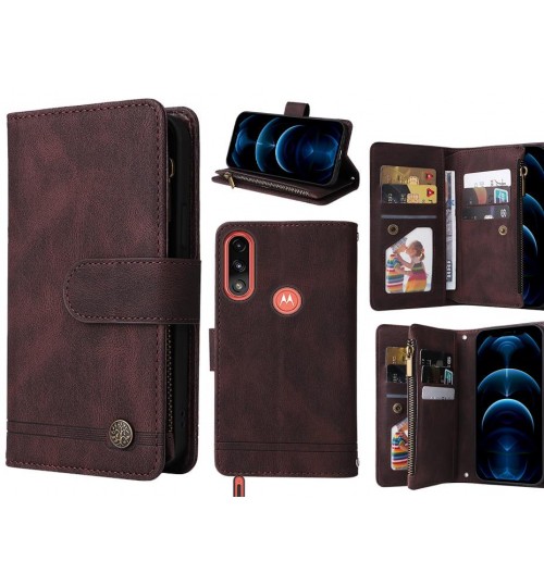 Moto E7 Power Case 9 Card Slots Wallet Denim Leather Case - Brown