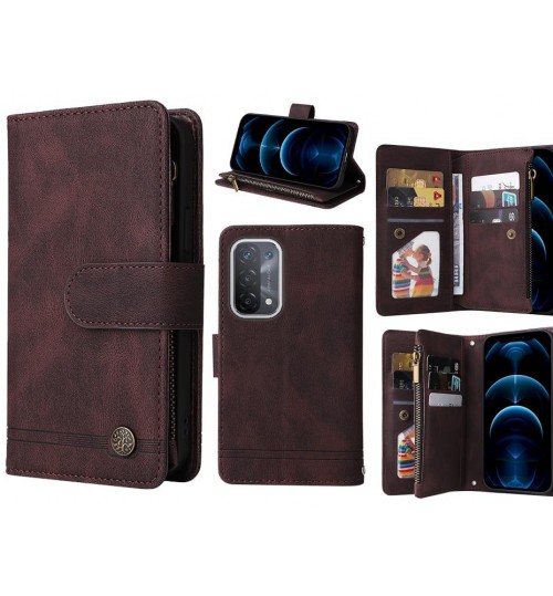 Oppo A74 5g Case 9 Card Slots Wallet Denim Leather Case - Brown